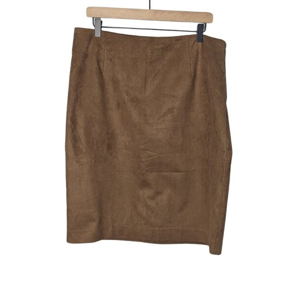 NWOT Brown Faux Suede Midi Skirt Size 16 | Fall Classic Workwear Pencil Skirt - Picture 1 of 7